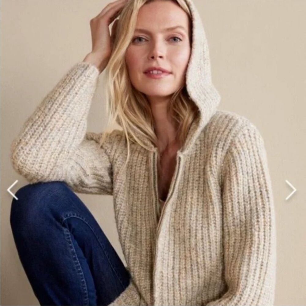 Soft Surroundings Chandra Sequin Cardigan Sweater Zip Up Hooded Women Size XL